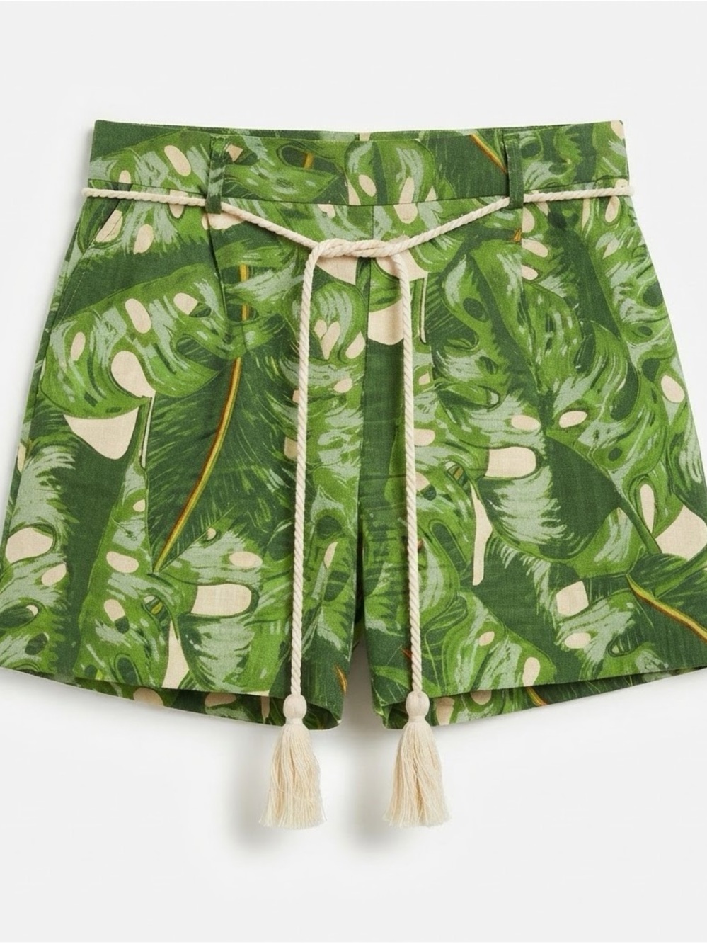 Joie Green Tropical-Print Bermuda Shorts with Rope Tie
